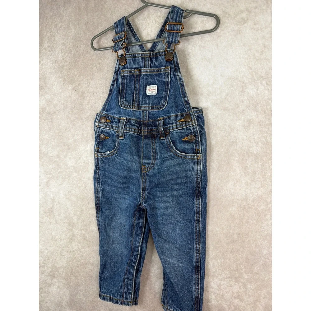 Old Navy Denim Overalls Unisex 18-24M Blue Workwear Bibs Snap Crotch